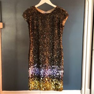 ✨ Incredible Oscar De La Renta sequined Paillette  Dress grey, purple, gold Sz 2